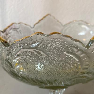 Vintage etched, clear, glass candy dish