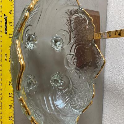 Vintage etched, clear, glass candy dish