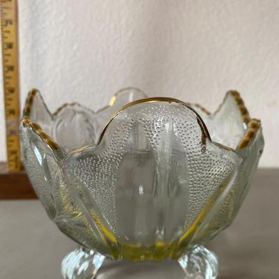 Vintage etched, clear, glass candy dish