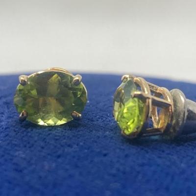 Pair of Peridot and pair of Opal 14K Gold Post Earrings