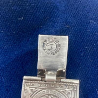 Sterling Silver Aztec Calendar, hinged bracelet. 26.78 grams.