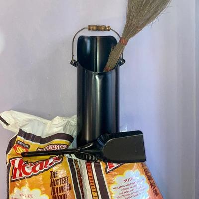 Lot of wood pellets and stove accessories