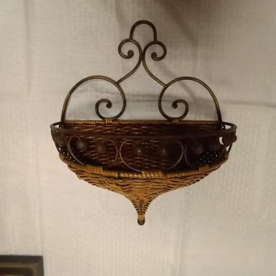 WALL HANGING CLOCK-MIRRORS AND METAL & WICKER BASKET