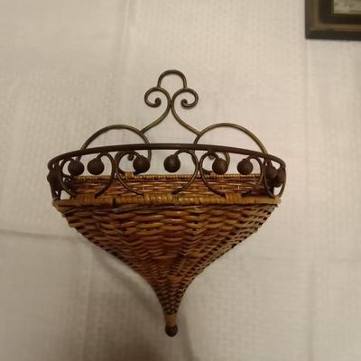WALL HANGING CLOCK-MIRRORS AND METAL & WICKER BASKET