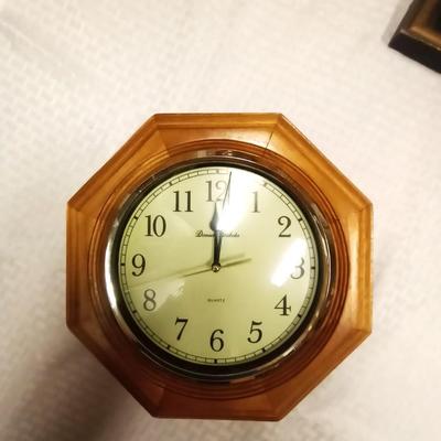 WALL HANGING CLOCK-MIRRORS AND METAL & WICKER BASKET