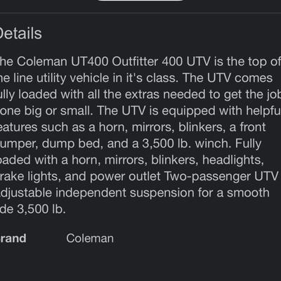 COLEMAN OUTFITTER 400 UTV