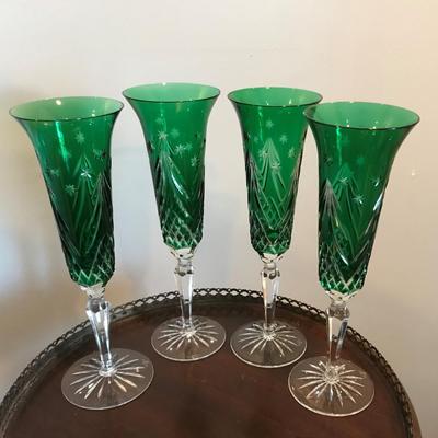 Waterford Happy Holidays Christmas Clarendon Flutes emerald