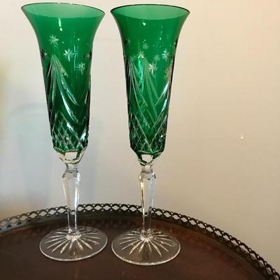Pair of Christmas Waterford Champagne Flutes