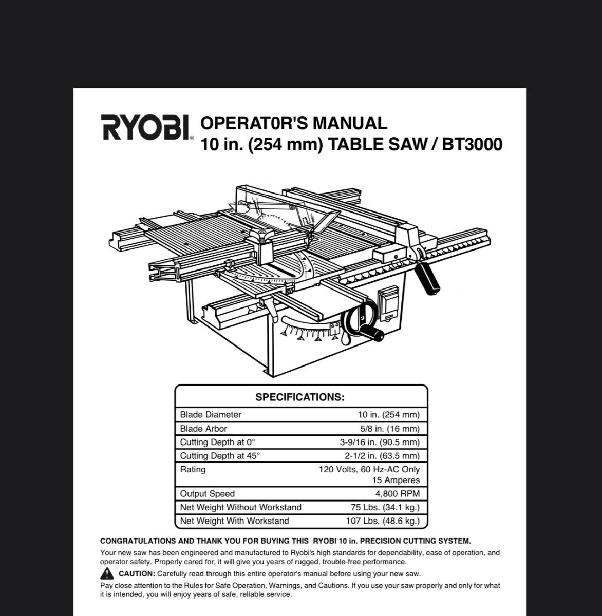 RYOBI 10” TABLE SAW