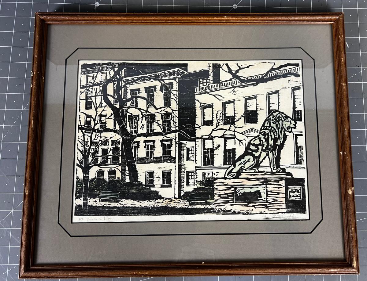 MARYLAND ARTIST ELLEN CORDDRY WOODCUT MT VERNON LION BALTIMORE S/N |  EstateSales.org