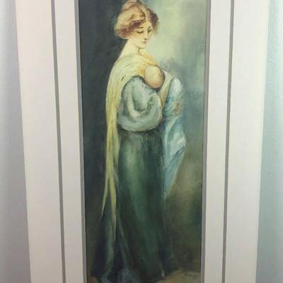 naive original signed watercolor & gouache MOTHER and CHILD 1911 DETWILER