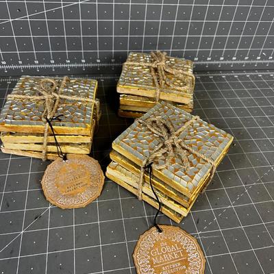3 Sets of Mirrored Mosaic Coasters 