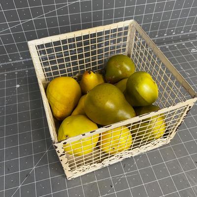 Rustic Metal Basket with Faux Pear Fruits