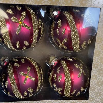 Hand Blown Glass Ornaments (4) per Box  Deep Rich Red Color