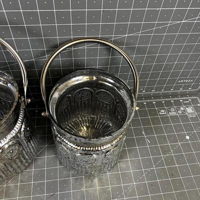 2 Silver Mercury Glass Candle Holder / Buckets 