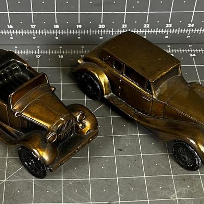 2 Old Timey Cars Cast Metal Banks 