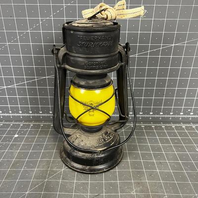 Feuerhan Strumkappe German Lantern with Yellow Glass Antique 