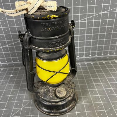 Feuerhan Strumkappe German Lantern with Yellow Glass Antique 
