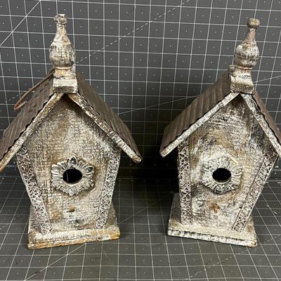 Tin Roof Bird Houses, Twin Pair Taupe Grey 