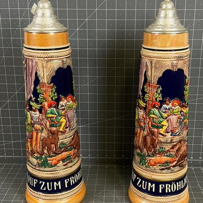 PAIR of German Steins Marked GERZ, Collectible Authentic! 4-Litre