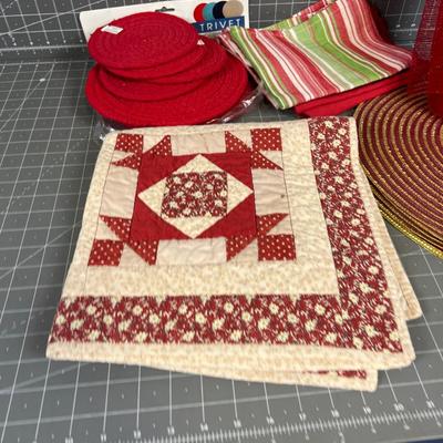 RED Lot; Placemats, Fabric, Kitchen Towels Etc. 