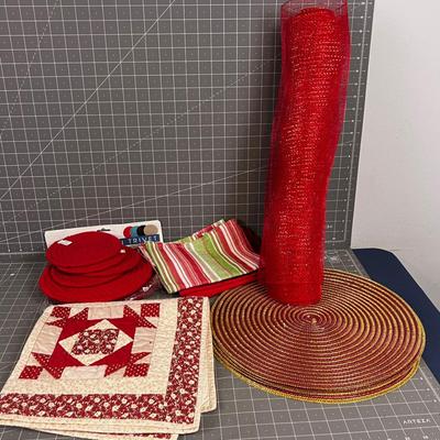RED Lot; Placemats, Fabric, Kitchen Towels Etc. 