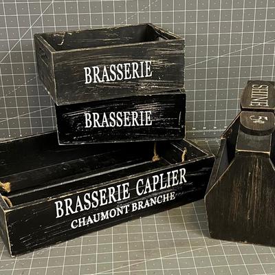 Black Wood Crates; Shoe Shine etc. New made to look old. 