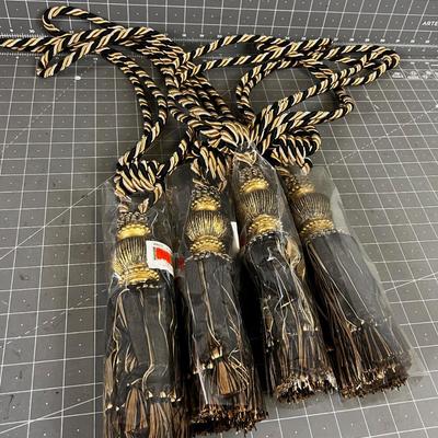 NEW Black & Gold Drapery Tassel Ropes (4) 