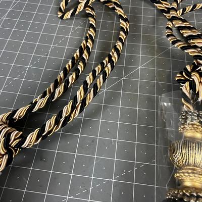 NEW Black & Gold Drapery Tassel Ropes (4) 