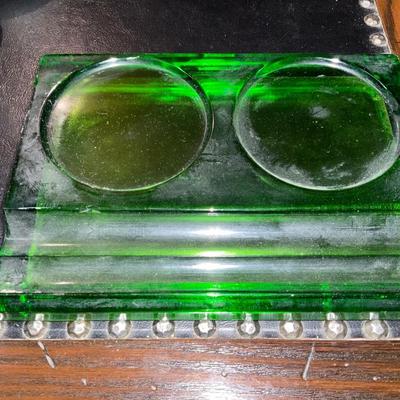 Vintage Green two Place Inkwell Desk