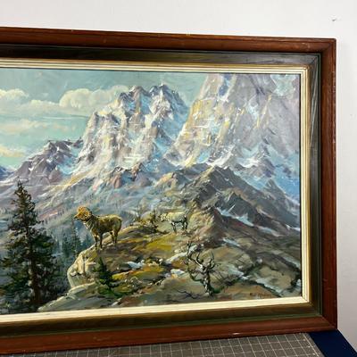 Matt Madsen Utah Artist. Oil on Board of Big Horn Sheep & Mountains. 
