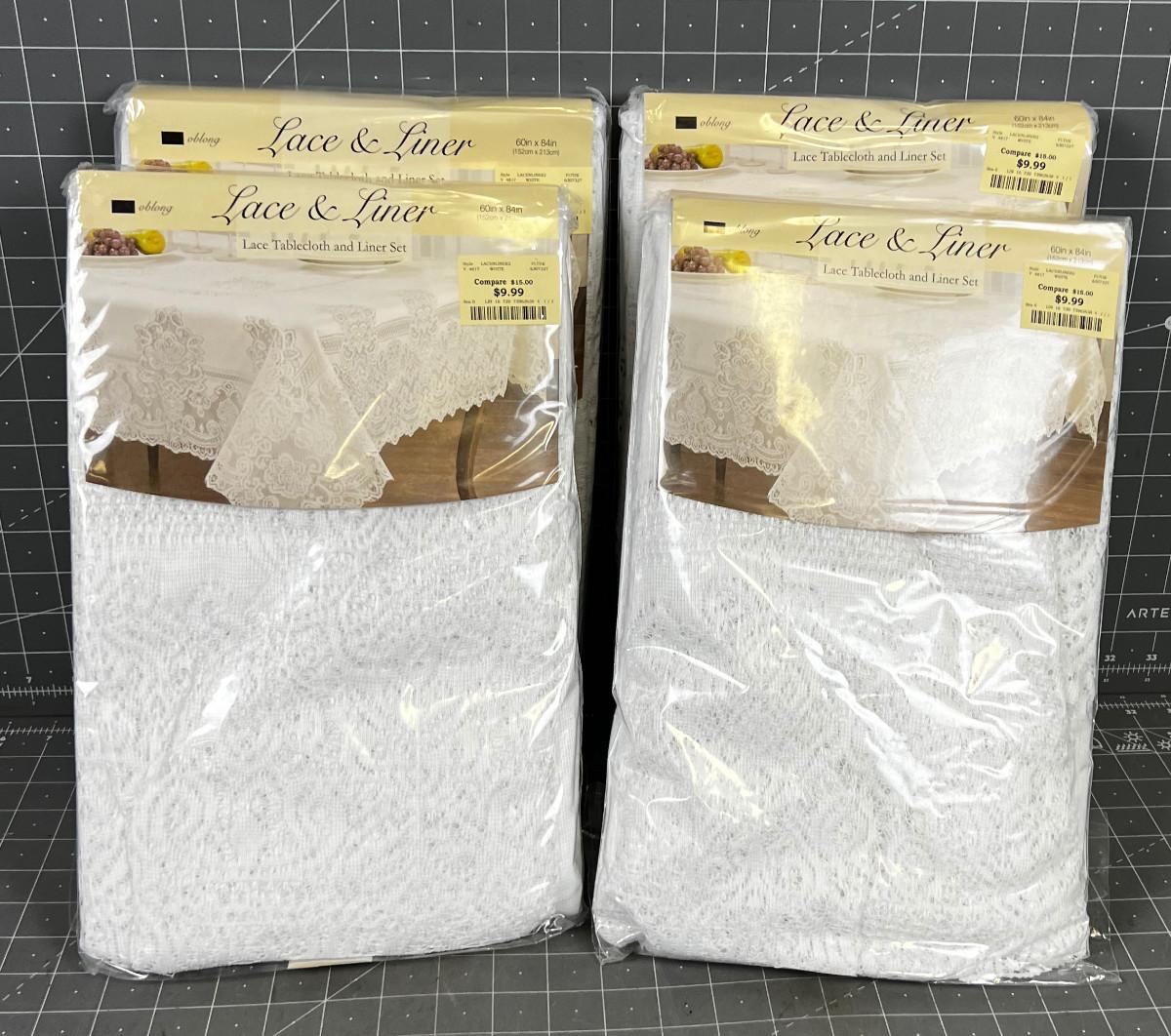 4 Lace and Liner Table Cloth Sets. WHITE