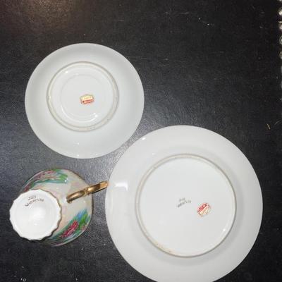 Vintage saucers and cup.  Add in Japan