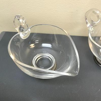 Pair Vintage Frank Whiting Glass and sterling Silver foot creamer / gravy boats