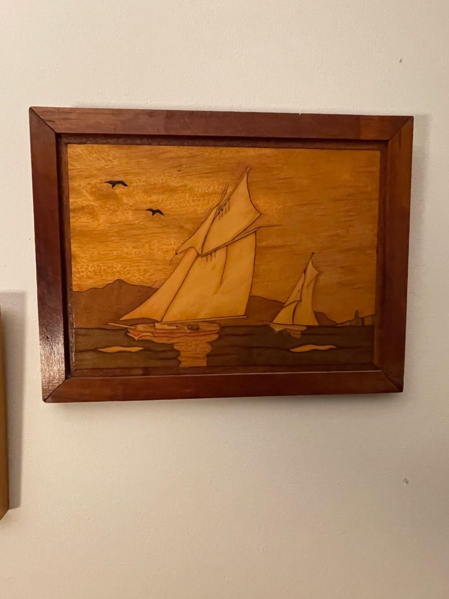 Wood inlay nautical artwork | EstateSales.org