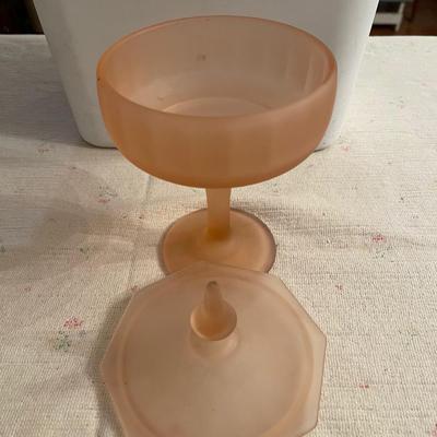 Stemmed & lidded antique frosted candy compote