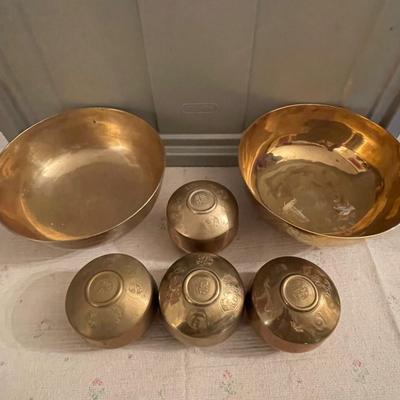 Brass bowl & covered 4 piece serving set