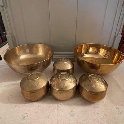 Brass bowl & covered 4 piece serving set