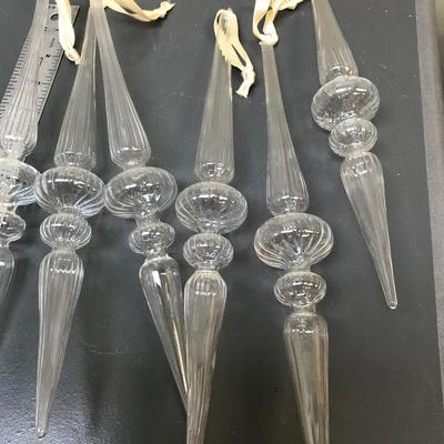 Set of 6 handblown hollow glass icicles