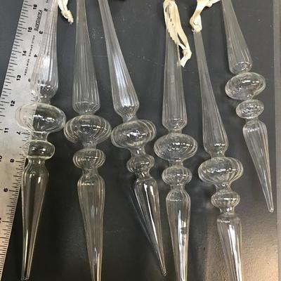 Set of 6 handblown hollow glass icicles