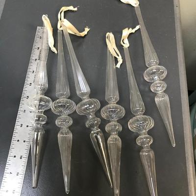 Set of 6 handblown hollow glass icicles