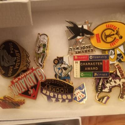 An assortment of sports pins