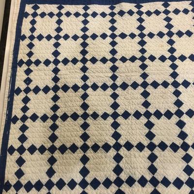 Hand Sewn Blue and White Squares Chain variation 76x67