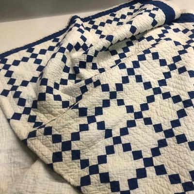 Hand Sewn Blue and White Squares Chain variation 76x67