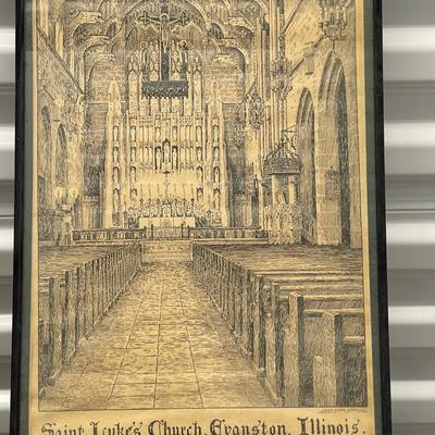 St. Luke’s Church, Evanston Illinois print. Framed and matted 17” x 11”