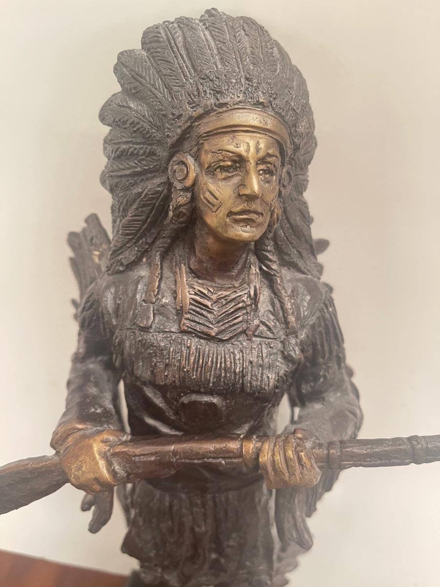 Carl Kauba Bronze Indian Bronze & Colored WAR Statue 18” tall