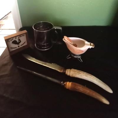 VINTAGE BONE HANDELED KNIVES-FLOUR SIFTER-MORE