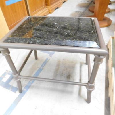 Metal Frame Side Table with Black Beveled Cut Granite Insert Choice A