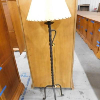 Pair of Rustic Wrought Iron Twist Post Tri-Ped Base Floor Lamps No Shades.