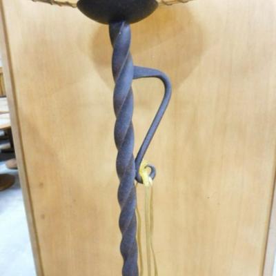 Pair of Rustic Wrought Iron Twist Post Tri-Ped Base Floor Lamps No Shades.